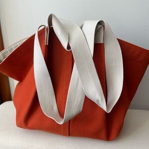 Versatile All Saints Orange Tote-style Bag with Detachable White Leather Pouch